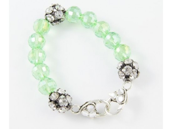 Peridot Large Faceted & Clear Crystal Beads Stretch Bracelet