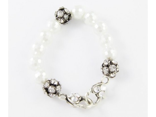 White Pearl Large Faceted & Clear Crystal Beads Stretch Bracelet White Pearl Large Faceted & Clear Crystal Beads Stretch Bracelet