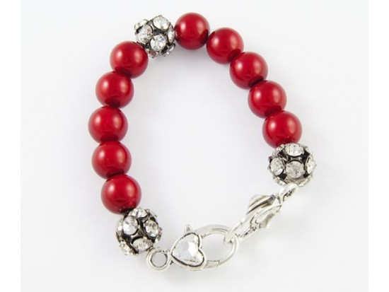 Red Large & Clear Crystal Beads Stretch Bracelet