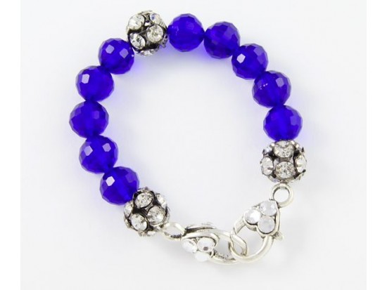 Sapphire Large Faceted & Clear Crystal Beads Stretch Bracelet