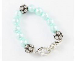 Turquoise Large Faceted & Clear Crystal Beads Stretch Bracelet