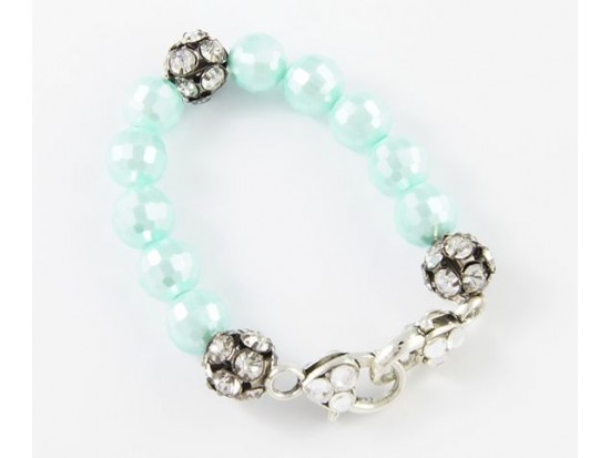Turquoise Large Faceted & Clear Crystal Beads Stretch Bracelet