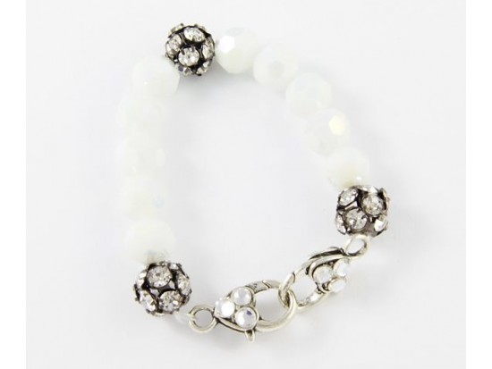 White AB Large Faceted & Clear Crystal Beads Stretch Bracelet