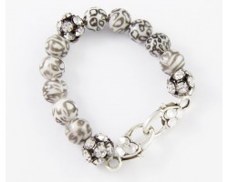 White Leopard Large Faceted & Clear Crystal Beads Stretch Bracelet