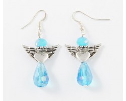 Aquamarine Crystal Heart Wing Angel French Hook Earring