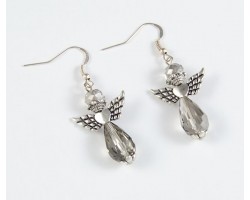 Black Diamond Crystal Heart Wing Angel French Hook Earring