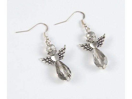 Black Diamond Crystal Heart Wing Angel French Hook Earring