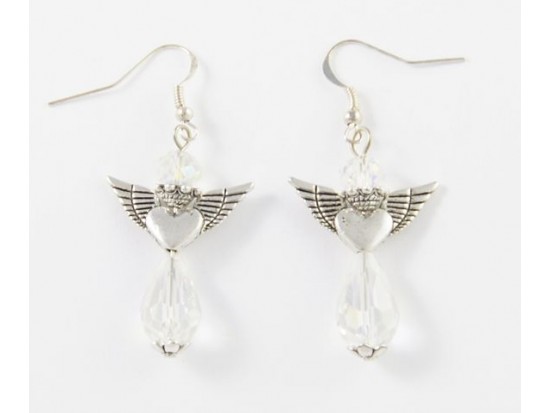 Clear AB Crystal Heart Wing Angel French Hook Earring
