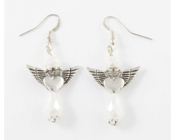 Pearl Crystal Heart Wing Angel French Hook Earring