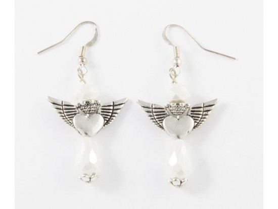 Pearl Crystal Heart Wing Angel French Hook Earring Pearl Crystal Heart Wing Angel French Hook Earring