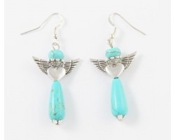 Turq Dyed Stone Heart Wing Angel French Hook Earring