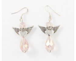 Vintage Rose Crystal Heart Wing Angel French Hook Earring