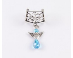 Aqua Crystal Heart Wing Angel with Flower Bail Pendant Aqua Crystal Heart Wing Angel with Flower Bail Pendant