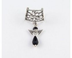 Jet Crystal Heart Wing Angel with Flower Bail Pendant Jet Crystal Heart Wing Angel with Flower Bail Pendant