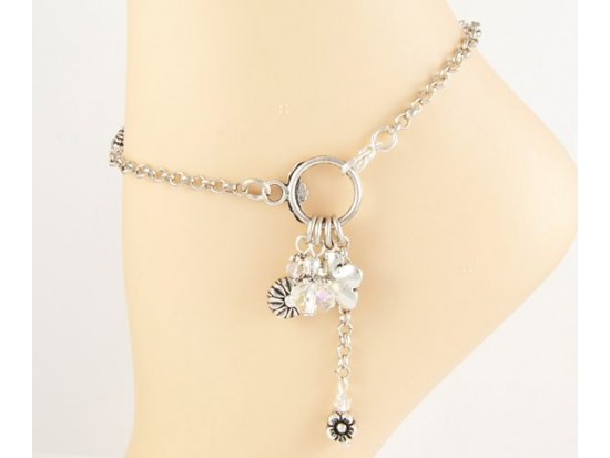 Clear AB Crystal Rose Ring Charm Anklet Clear AB Crystal Rose Ring Charm Anklet