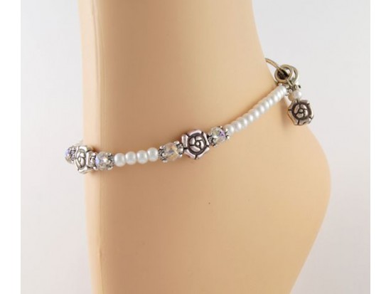 Pearl AB Crystal Rose  Charm Anklet