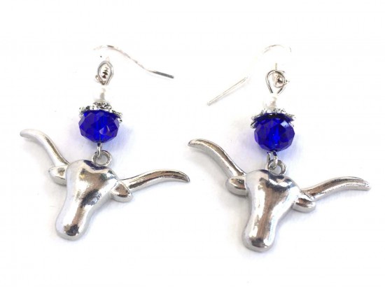 Blue Longhorn Crystal Hook Earrings
