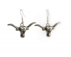 Silver Plain TEXAS LONGHORN Charm Hook Earrings