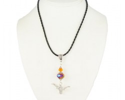 Texas Longhorn Orange Crystal Silver Plate Longhorn Pendant Necklace