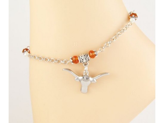 Texas Longhorn Orange Crystal Chain Anklet