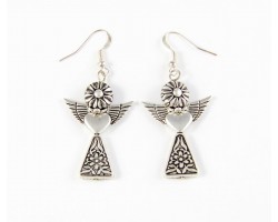 Antique Silver Plate Double Daisey Angel French Hook Earrings