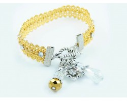 Gold Brocade Cord Clear Crystal Toggle Charm Bracelet