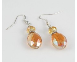 Smoked Topaz AB Oval Crystal Silver Plate Filigree Bead Cap Hook Earrings
