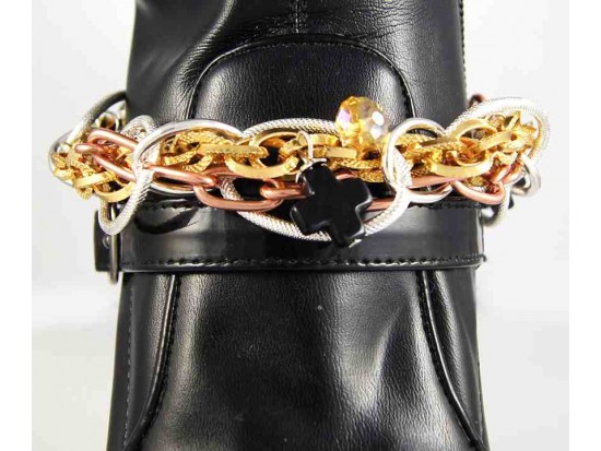 Tri Color Copper Slv Plate Gold Plate Chain Cross Shoe Boot Jewelry