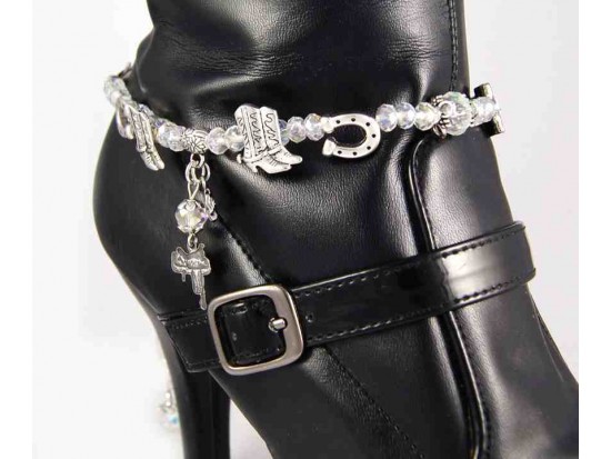 Silver Western Theme Leather Shoe Boot Jewelry