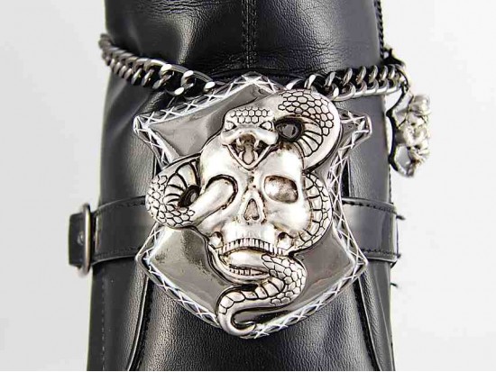Gun Metal Skull Snake Shield Chain Shoe Boot Jewelry