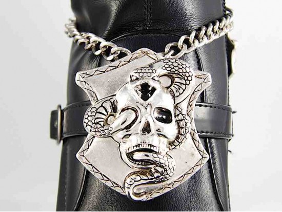 Slv Skull Snake Shield Heavy Chain Shoe Boot Jewelry