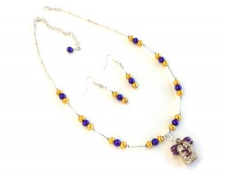 Purple Gold Pearl Football Jersey Necklace Set