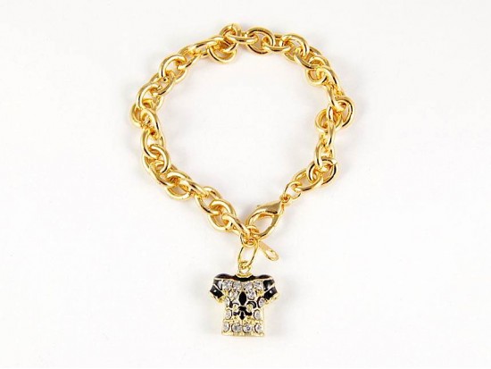 Fleur De Lis Crystal Football Jersey Gold Oval Link Bracelet