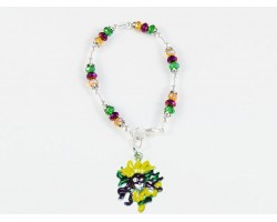 Mardi Gras Head Mask Feather Charm Crystal Bracelet