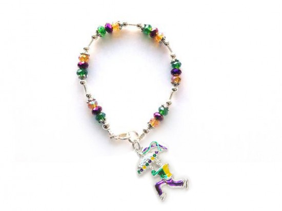 Mardi Gras Man Umbrella Charm Crystal Bracelet