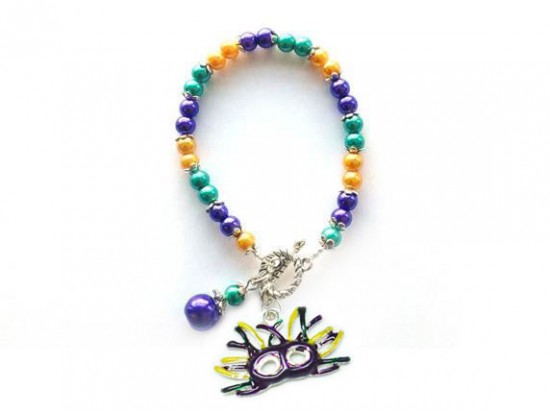 Mardi Gras Mask Feathers Pearl Bracelet