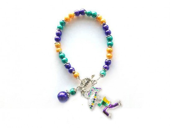 Mardi Gras Umbrella Man Charm Pearl Bracelet