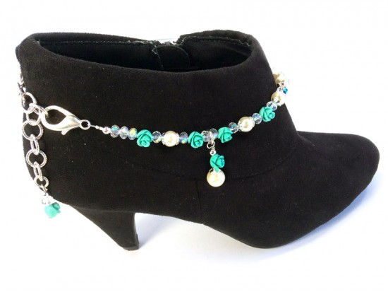 10mm Trq Rose Pearl Shoe Boot Jewelry W/Rose Charm