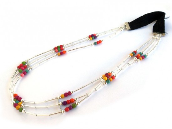 Multi Bead Liquid Silver 3 Line Stretch Headband