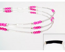 Pink Bead Liquid Silver 3 Line Stretch Headband