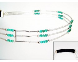 Turquoise Bead Liquid Silver 3 Line Stretch Headband