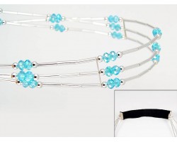 Aqua Crystal Liquid Silver 3 Line Stretch Headband