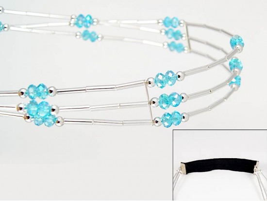 Aqua Crystal Liquid Silver 3 Line Stretch Headband