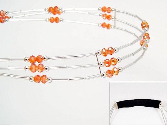 Hyacinth Crystal Liquid Silver 3 Line Stretch Headband