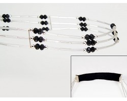 Jet Crystal Liquid Silver 3 Line Stretch Headband