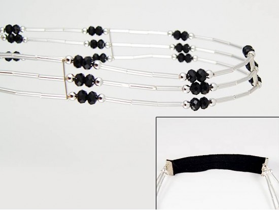 Jet Crystal Liquid Silver 3 Line Stretch Headband