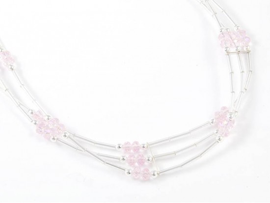 Light Rose Crystal Liquid Silver 3 Line Stretch Headband