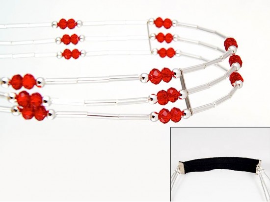 Lt Siam Crystal Liquid Silver 3 Line Stretch Headband