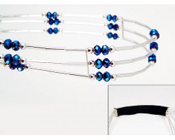 Met Blue Crystal Liquid Silver 3 Line Stretch Headband Met Blue Crystal Liquid Silver 3 Line Stretch Headband