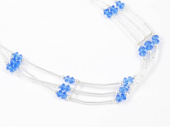 Sapphire Crystal Liquid Silver 3 Line Stretch Headband